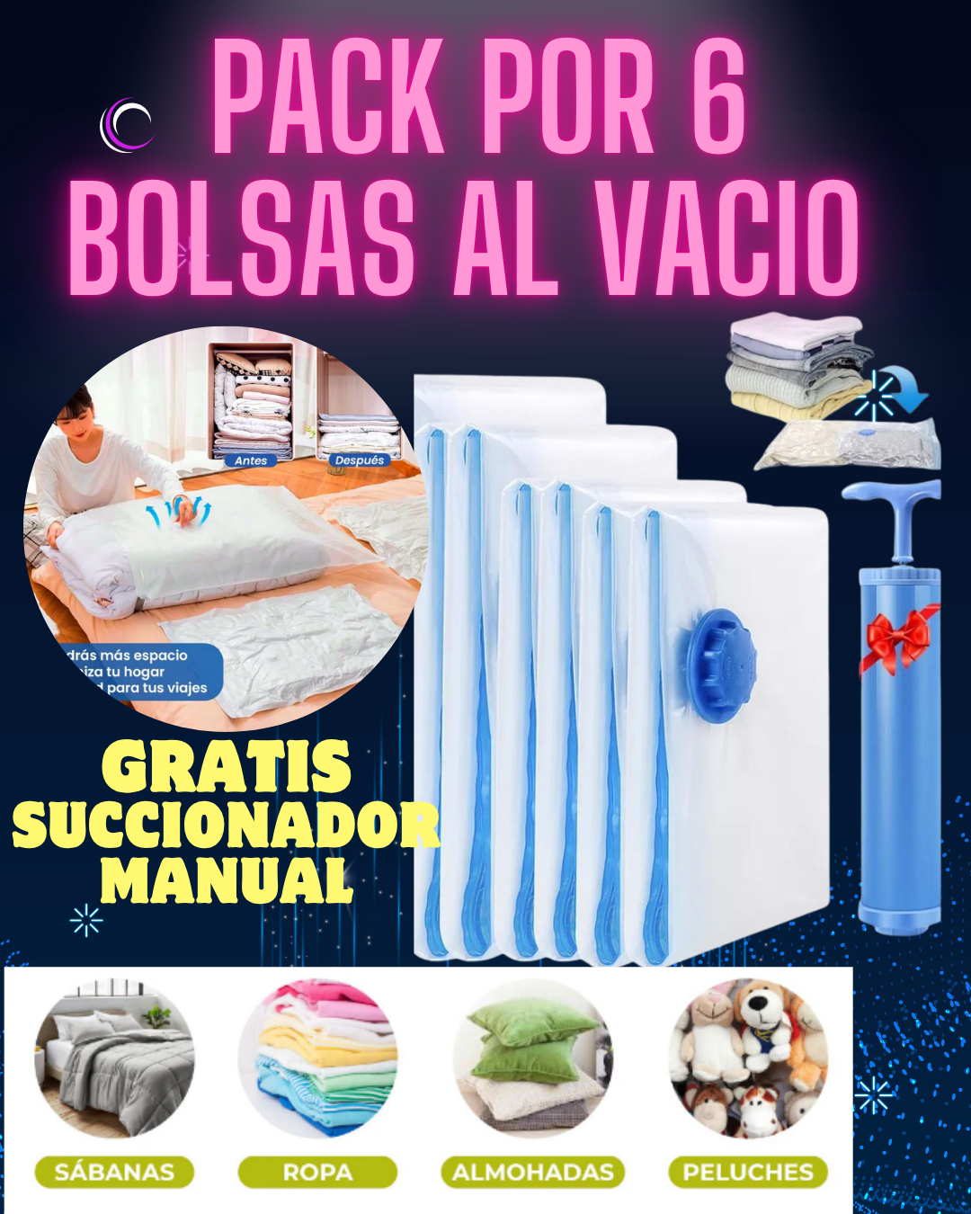 Bolsas al Vacío Pack de 6 + Succionador GRATIS