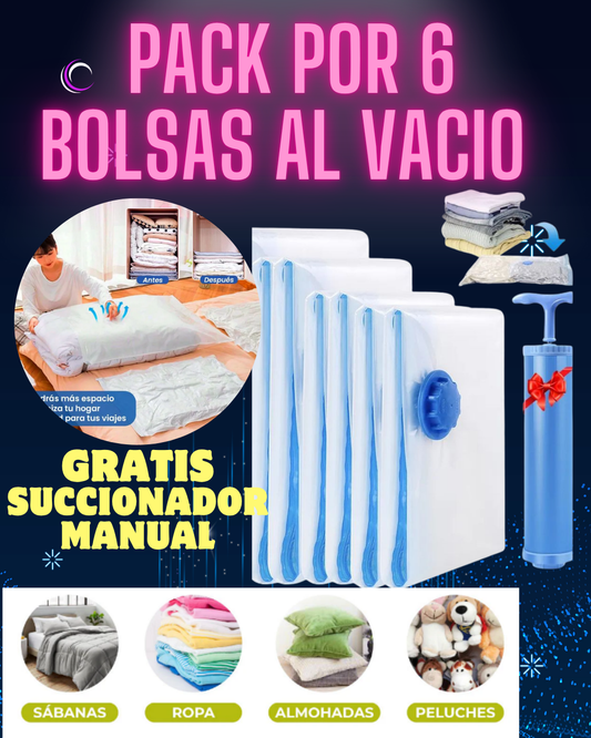 Bolsas al Vacío Pack de 6 + Succionador  GRATIS