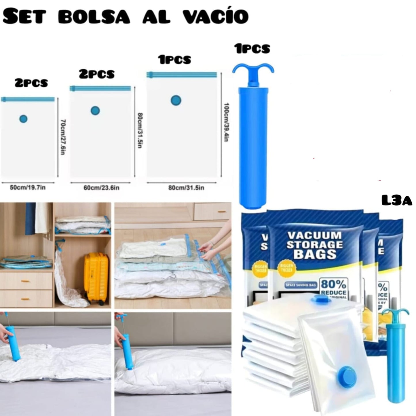 Bolsas al Vacío Pack de 6 + Succionador  GRATIS
